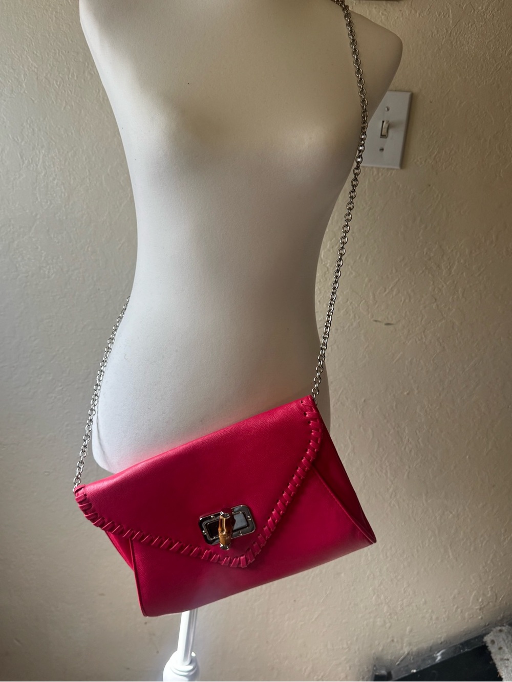 Apt. 9 Hot Pink Envelope Crossbody with Silver Chain